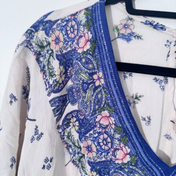 Angie Floral Print Mini Dress V Neck Tassel Drawstring Waist Boho Small - Picture 2 of 6